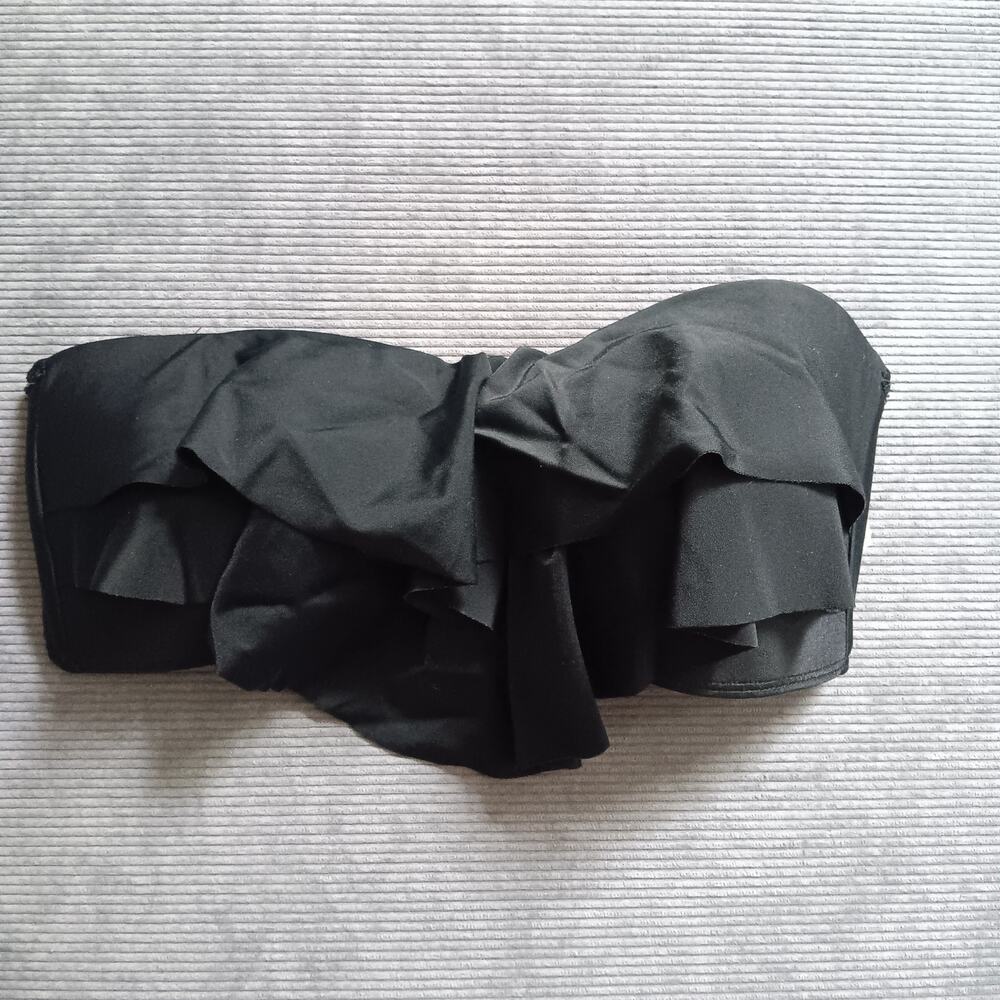Hula Honey Solid Flounce Bikini Swim Top Black -Removable Strap -Ruffle - Size L